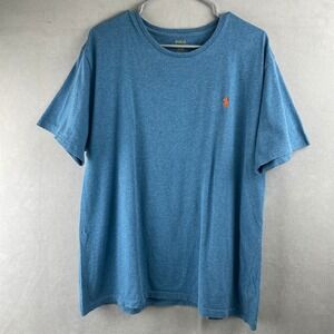 Polo Ralph Lauren T Shirt Blue Heather Orange Classic Crew Neck S/S Logo Mens XL